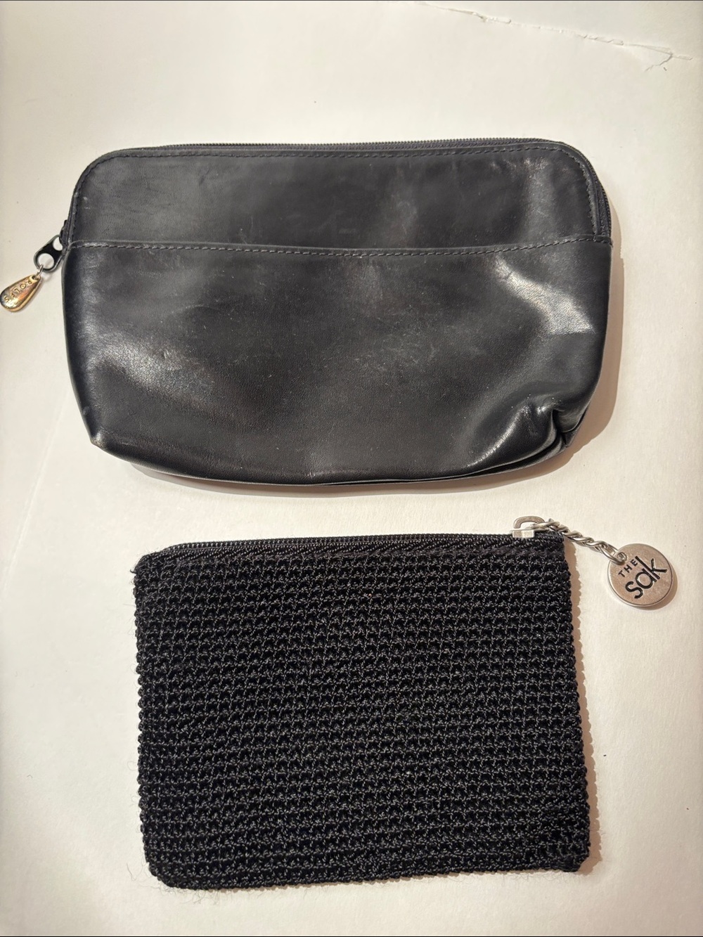 Rolfs Black Leather & Knit Cosmetic Pouch Duo